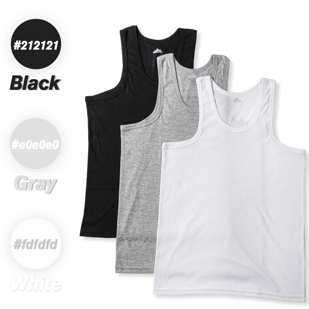 2024 Summer Pure Cotton Men\'s Tank Tops Sleeveless Boys Tshirt Teenagers Vest T-shirt Plus Size Man Sport Tees Black White Gray