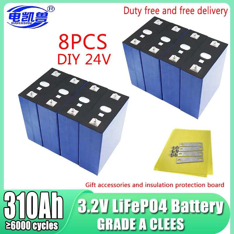 

8 PCS new 3.2V 310Ah Lifepo4 rechargeable battery Grade A DIY 12V 24V 48V RV solar storage golf cart battery pack EU/US tax-free