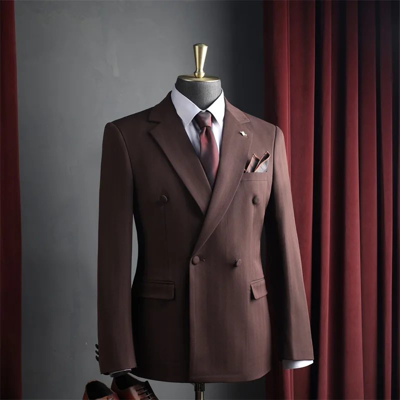 

Мужской двубортный пиджак с длинным рукавом, приталенный, однотонный, удобный, для свадьбы и бизнеса