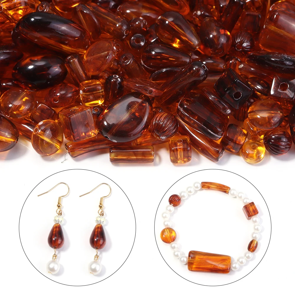 10-100Pcs/Lot Irregular Amber Acrylic Beads Pumpkin Round Disc Heart Shape Loose Spacer Beads For Jewelry Making DIY Accessories