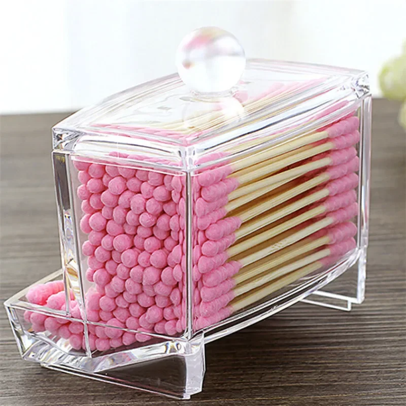 Acrylic Cotton Swabs Storage Holder Box Portable Transparent Makeup Cotton Pad Cosmetic Container Jewelry Organizer Case Joyero