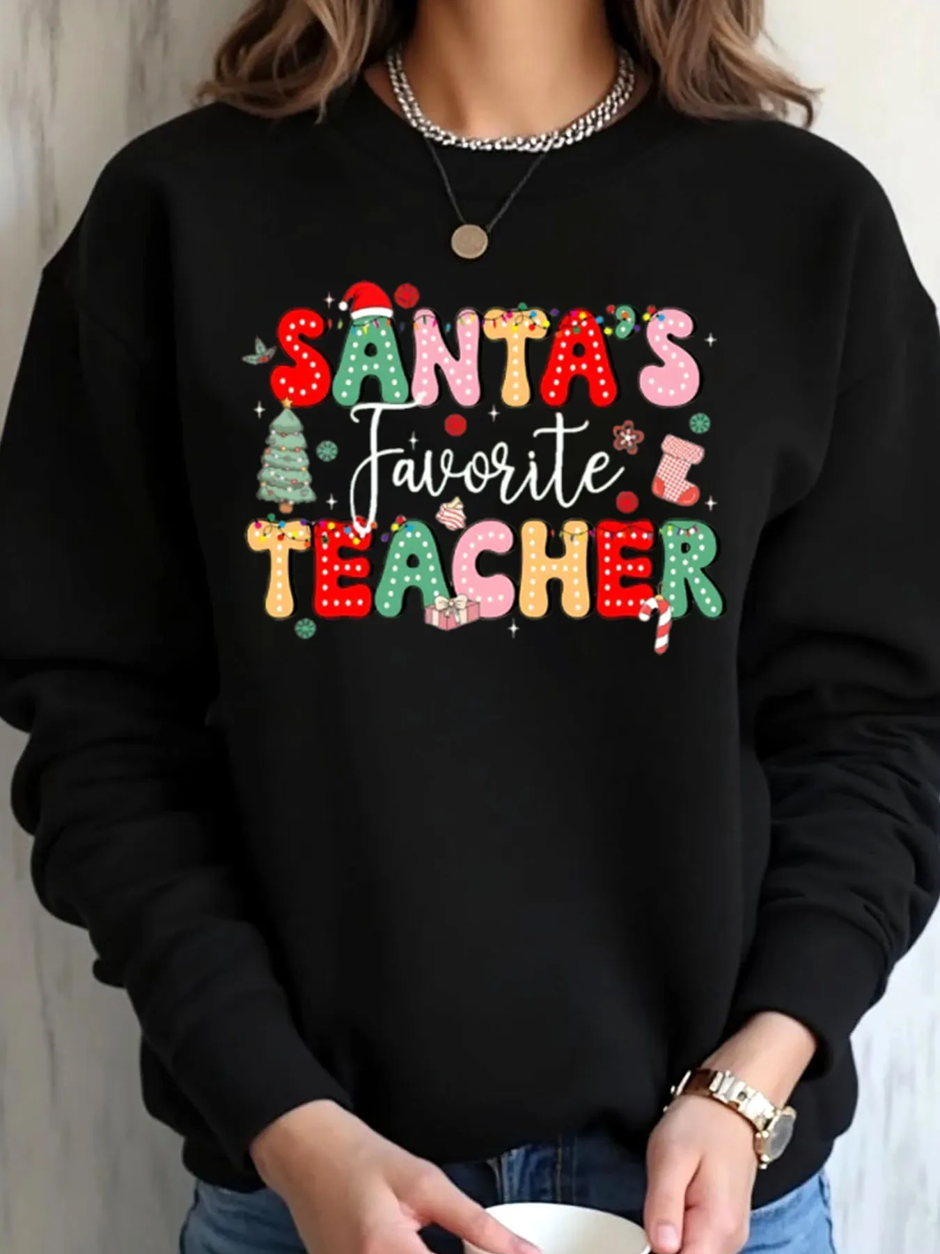 

Женская толстовка большого размера с рождественским принтом Санта-С, уличная одежда с принтом любимого учителя