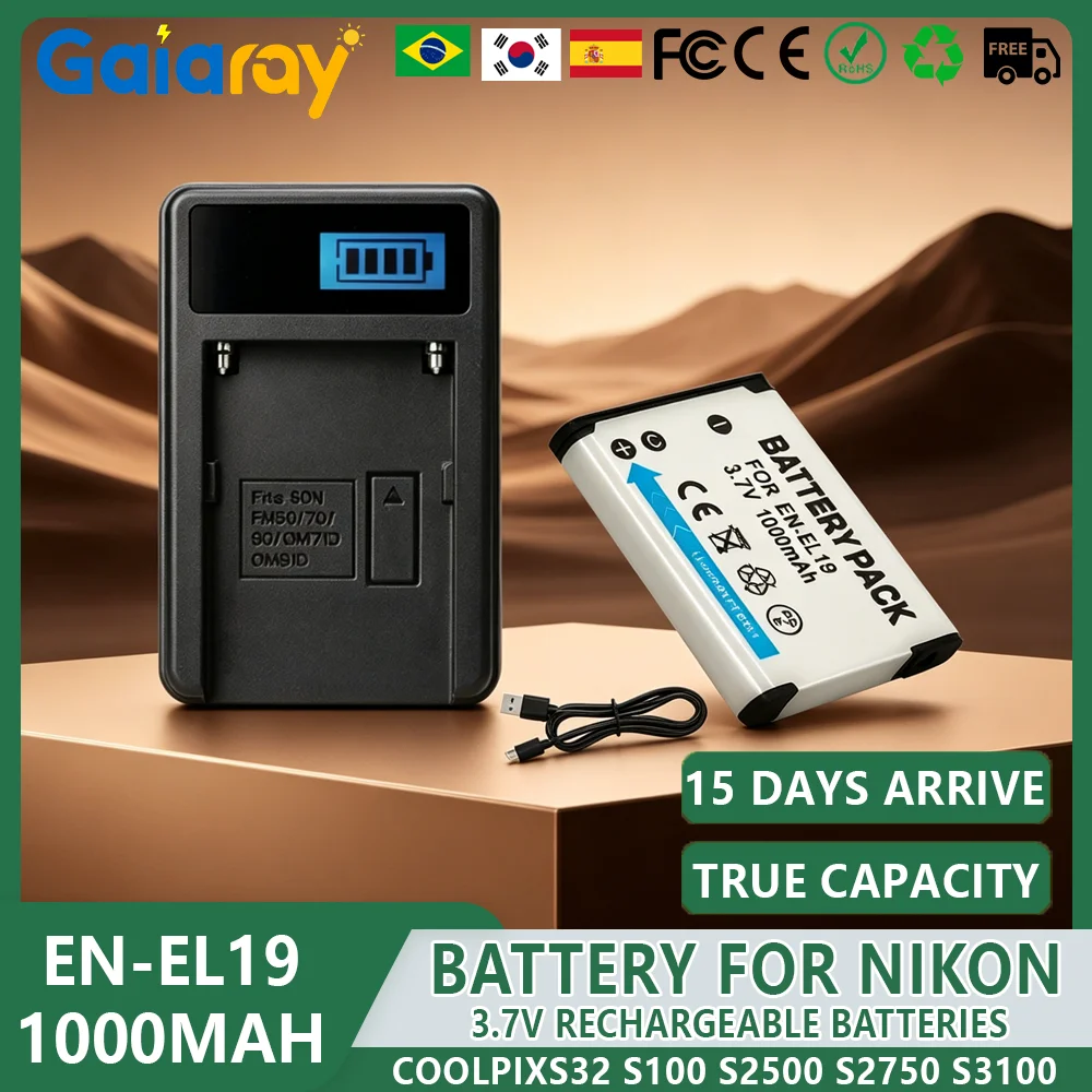 Rechargeable Batteries 1000mAh EN EL19 EN-EL19 Battery For Nikon Coolpix S32 S100 S2500 S2750 S3100 S3400 S3500 Camera Battery