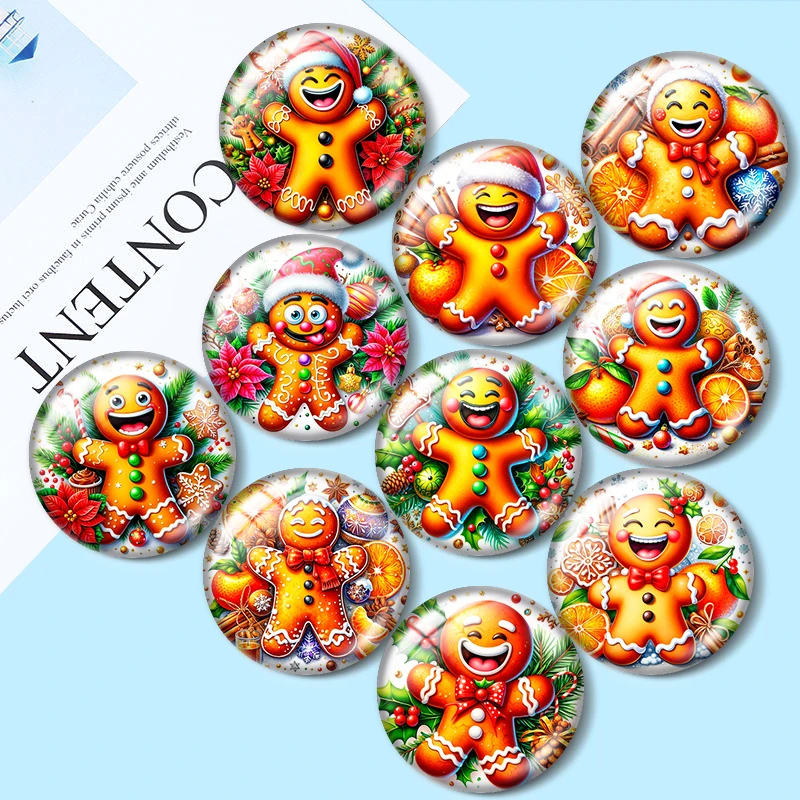 Watercolor Christmas cookie for jewelry production 12mm/25mm/30mm Round photo glass cabochon demo flat backMaking findings