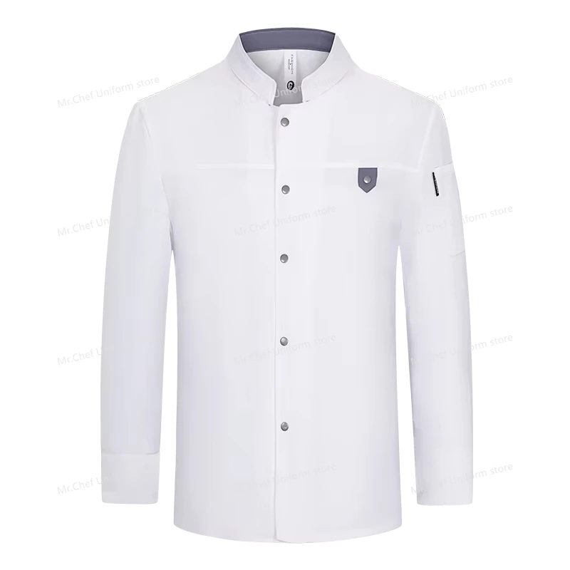 Veste de Chef grise, uniforme de chef à manches longues, manteau de cuisinier, T-shirt de Chef, uniforme de travail de boulanger, vêtements de serveur, Restaurant, hôtel, Logo pour femmes