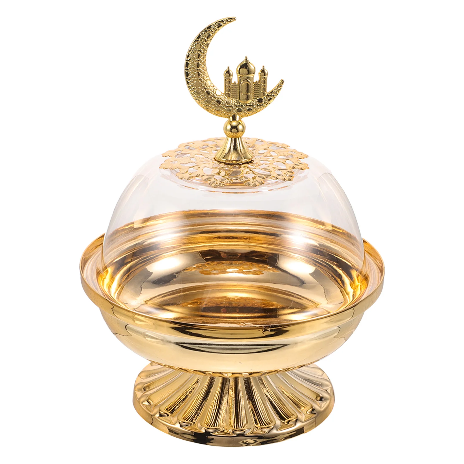 

Middle East Round Fruit Tray Artistic Snack Serving Bowl Dustproof Dry Fruit Nut Dish Eid Mubarak Candy Dessert Platter