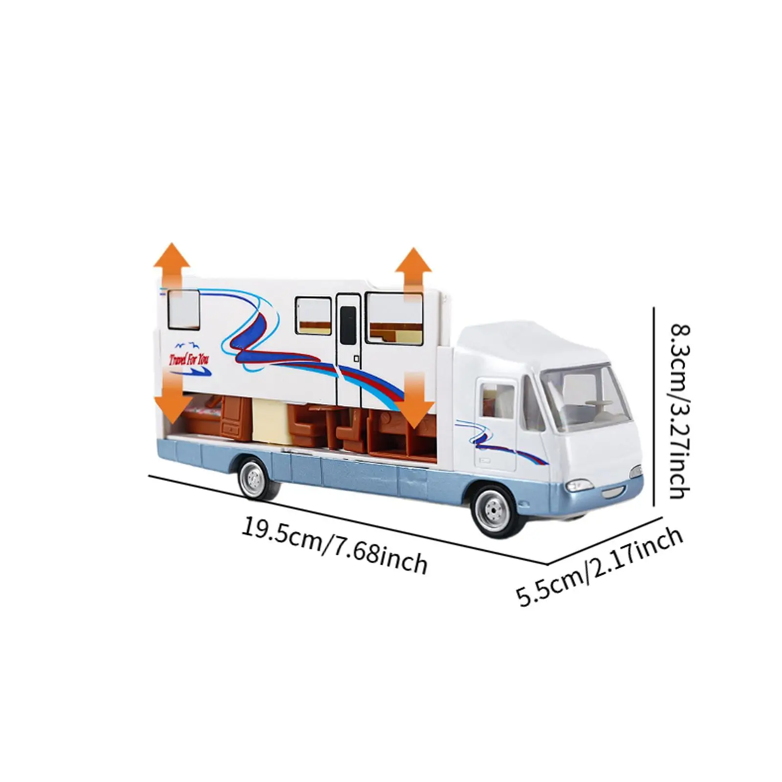 Legering RV Model Mini RV Model Auto Speelgoedauto Camper Speelgoed Miniatuur Trek RV Speelgoed Afneembare te openen deur voor kinderen Jongens Cadeau