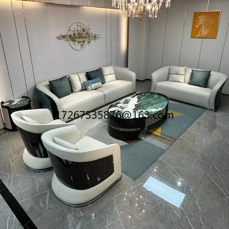 

Italian light luxury first-floor cowhide sofa villa mansion large flat living room leather sofa