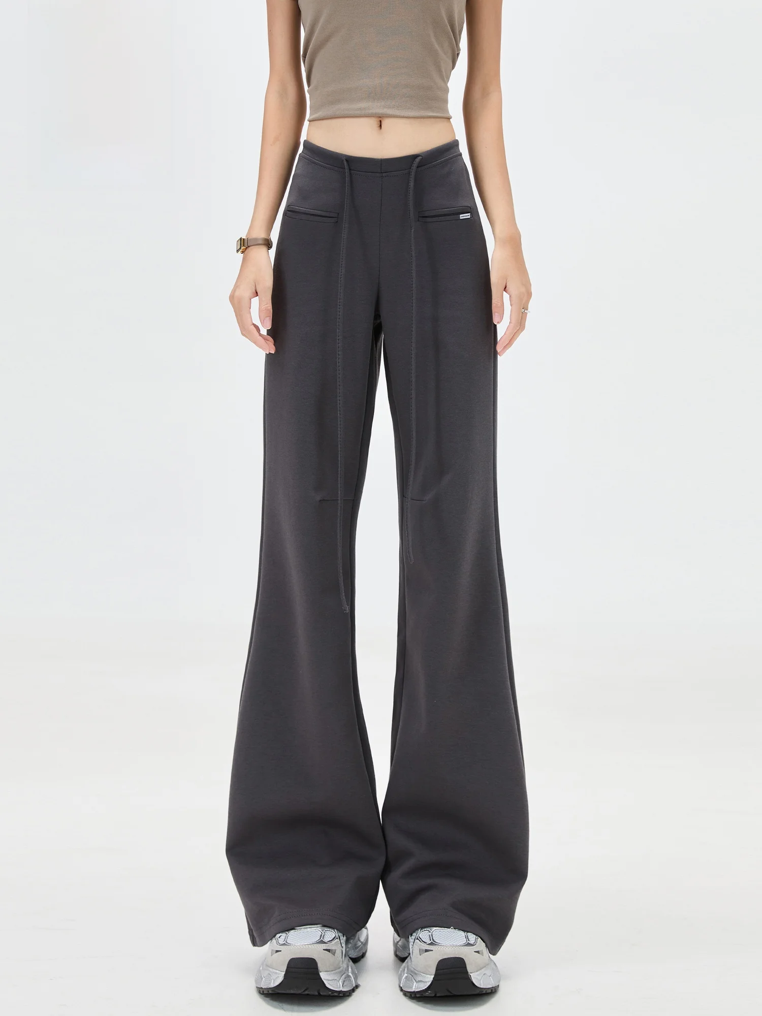 

High Waist Dstring Flared Casual Pants Women's American ey Slimming Drapey Sports Yoga Pants Polyester Fiber