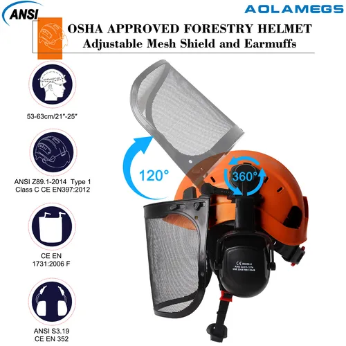 Imagen 2 del producto Casco de seguridad forestal Industrial, visera, orejeras, motosierra, arborist, sombrero duro, gafas CE ABS, trabajo de construcción, tapa dura