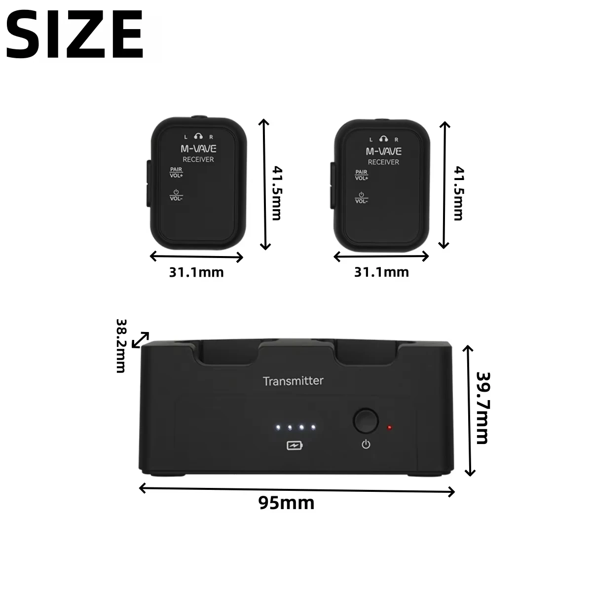 M-VAVE WP-12 2.4GHz Wireless IEM System/1 Transmitter 2 Receivers/3ms Latency/24H Playback/for Live Sound Monitoring Musicians