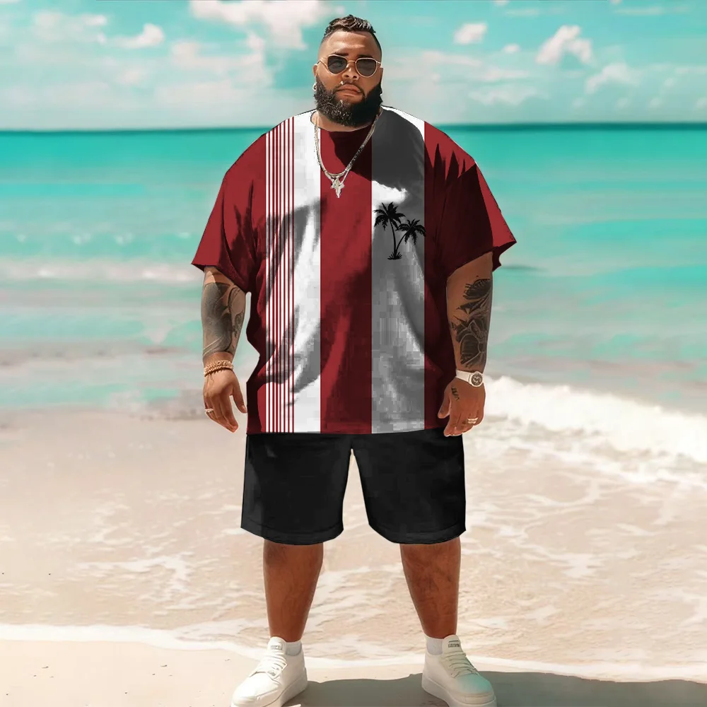 

-9xl plus size Big & Tall Short Sleeve Set (Coconut Tree Element): Casual-Vibrant - Durable Lightweight Material,