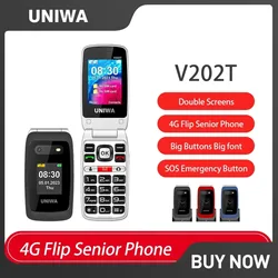 UNIWA V202T 4G característica teléfono velocidad Dial Flip teléfono móvil 1450mAh SOS botón grande para personas mayores teclado ruso teléfonos móviles baratos