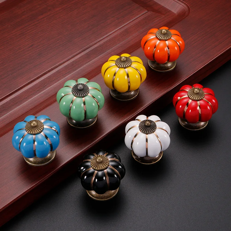 Vintage Furniture Handle Door Knobs Furniture Drawer Cupboard Kitchen Pull Handle Pumpkin Ceramic Cabinet Handles Retro Hardware