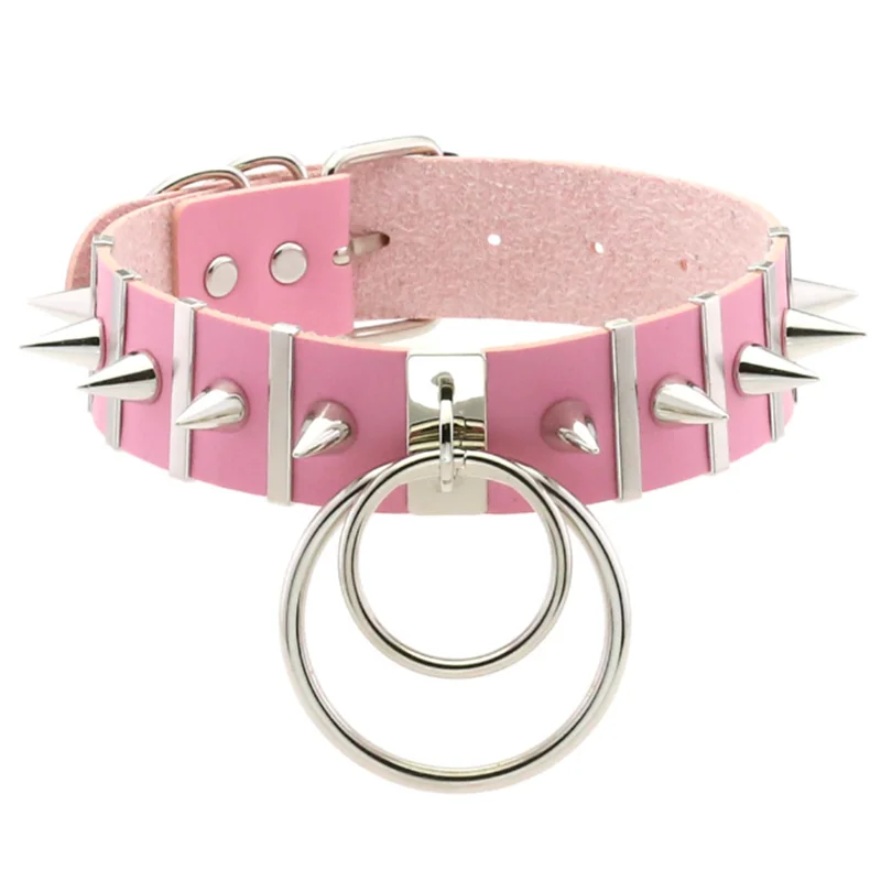 1Pc Y2k Girl Harajuku Heart Love Punk Star Cross Pink Lace PU Leather Choker Hip Hop Rivet Spikes Sexy Cosplay Torques Jewelry - Image 6