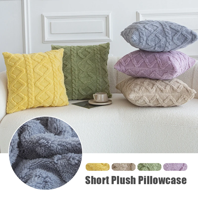 

Classic Diamond Jacquard Solid Color Plush Pillowcases Faux Fur Shaggy Soft Decorative Cushion Cover Sofa Bedroom Home Decor