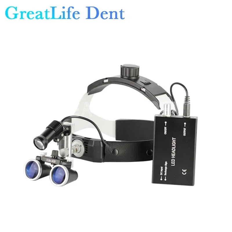 GreatLife Dent 2.5X 3.5X Dental Dustproof Surgical Headlamp Chargeable Headlight LED Surgical Binocular Magnifier Loupes