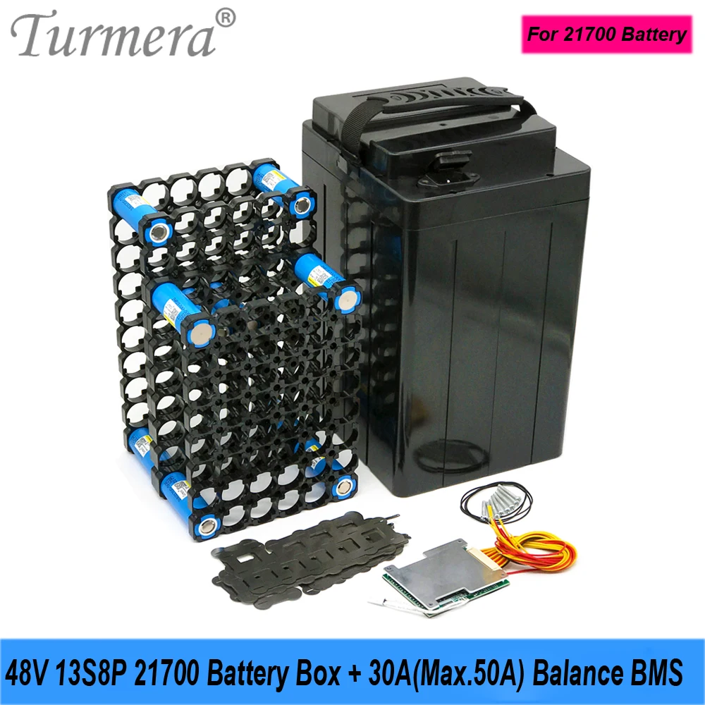 Turmera 48V 21700 bateria do rowerów elektrycznych Box Case 13S 30A 50A Balance BMS z 13S8P 21700 uchwyt spawanie nikiel dla majsterkowiczów