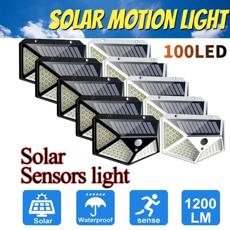 

100 LED Solar Wall Lights Waterproof Outdoor Solar Lamp Motion Sensor Solar Powered Sunlight Street Light for Garden Light