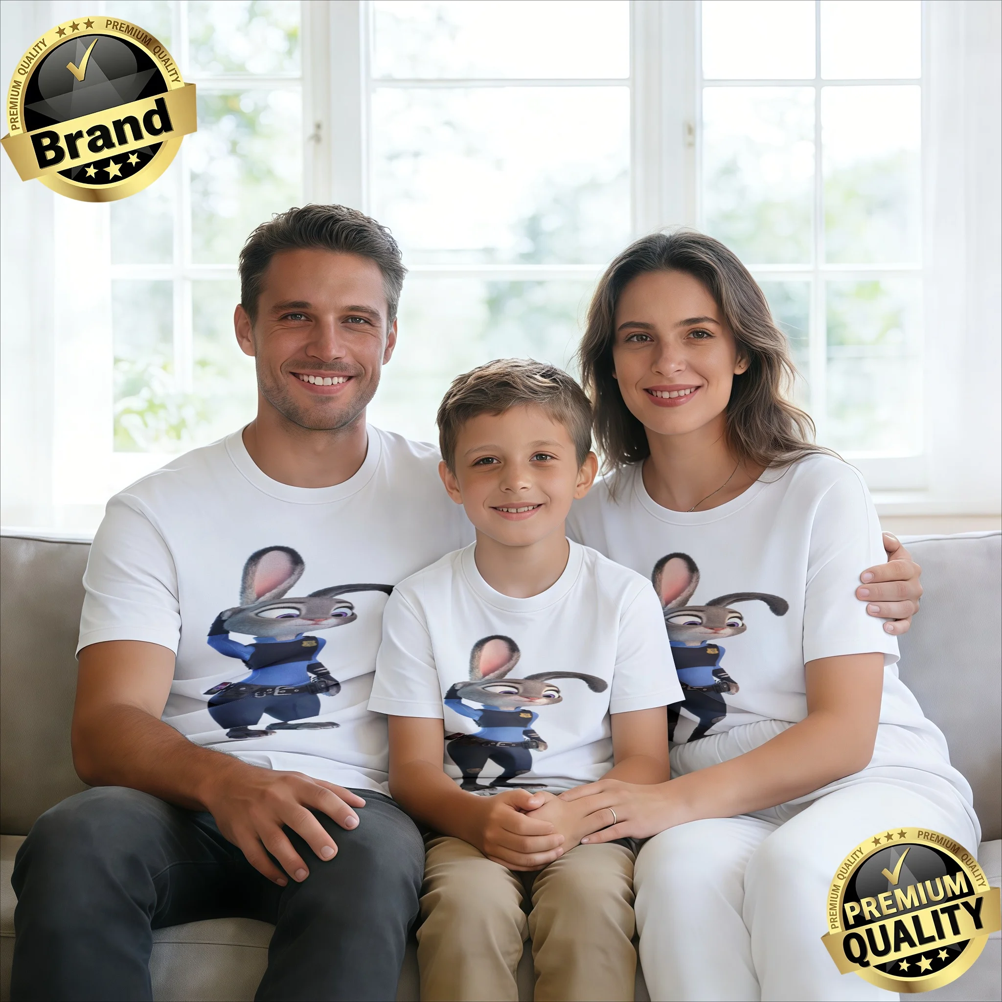 

2026 Summer Zootopia Judy Print 100% Cotton Family T-Shirts, Loose Casual Tees Single Piece or 3-Pack Family Set for Dad Mom Kid