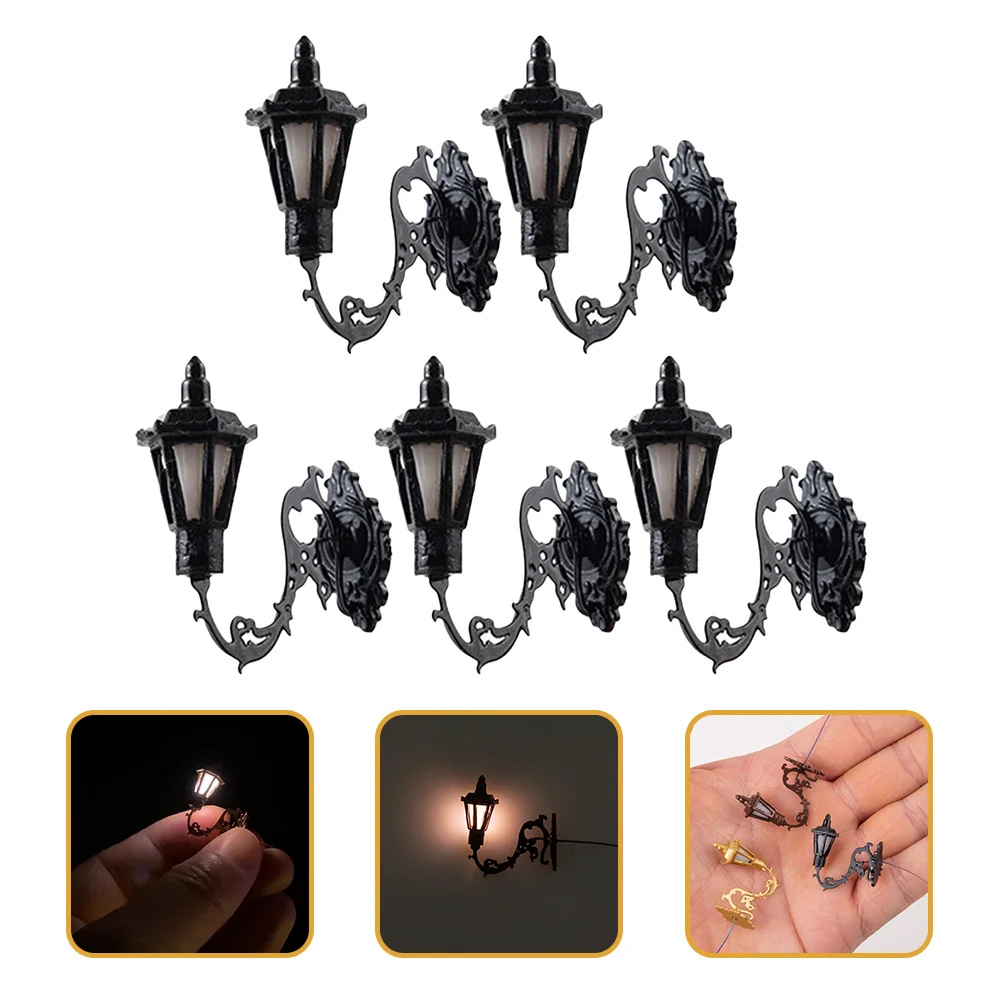 5 Pcs Miniature Dollhouse Wall Light Decor Glow Decorations Stainless Steel Lamp Model