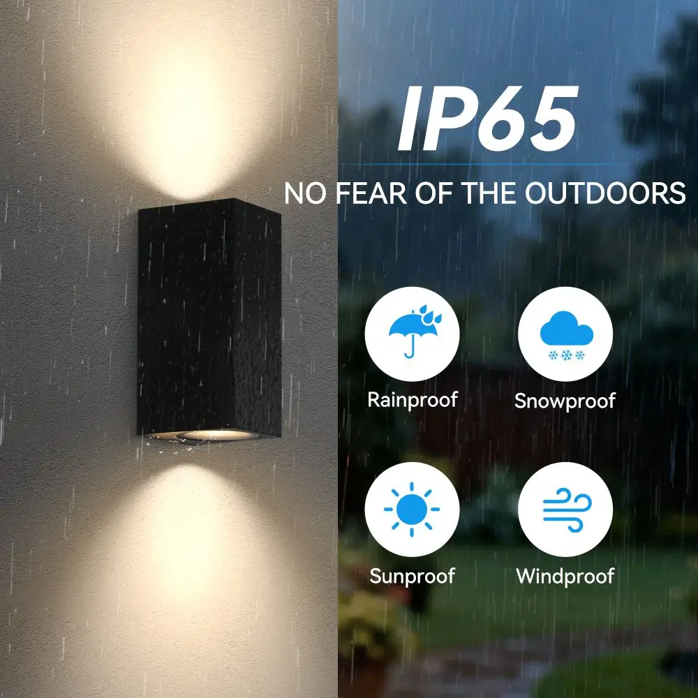 LED Wall Light free GU10 bulb 85-265V Outdoor IP65 Up Down Black Wall Lamp for Living Room Hallway Porch Garden Patio Modern