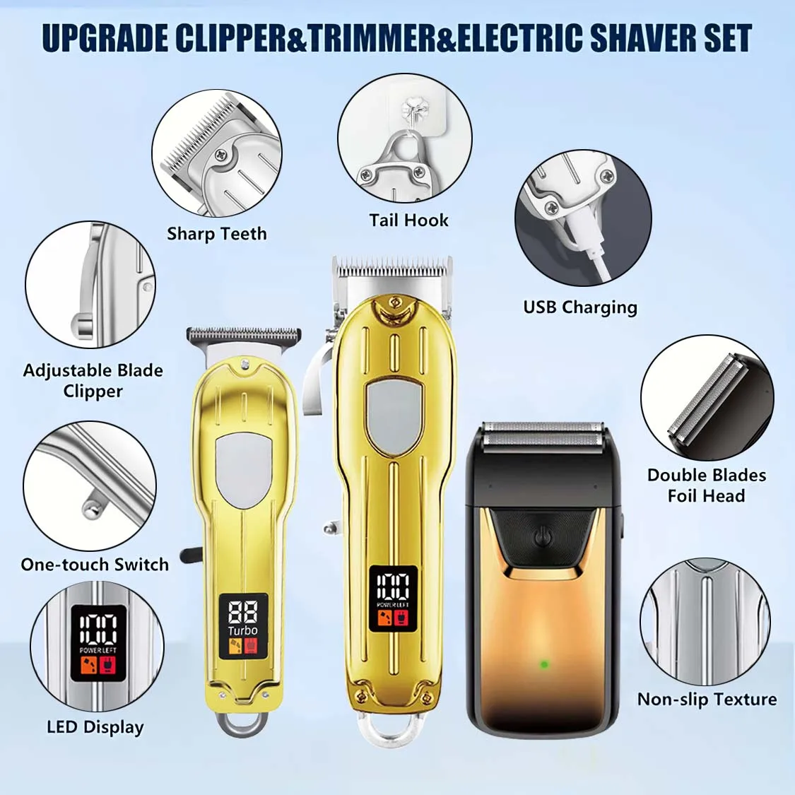 3-in-1-Haarschneidemaschine für Männer, Bartschneider-Sets, Elektrorasierer, Haarschneidemaschine, Trimmer, T-Klinge für Friseur, Zuhause, als Geschenk – Detail 5