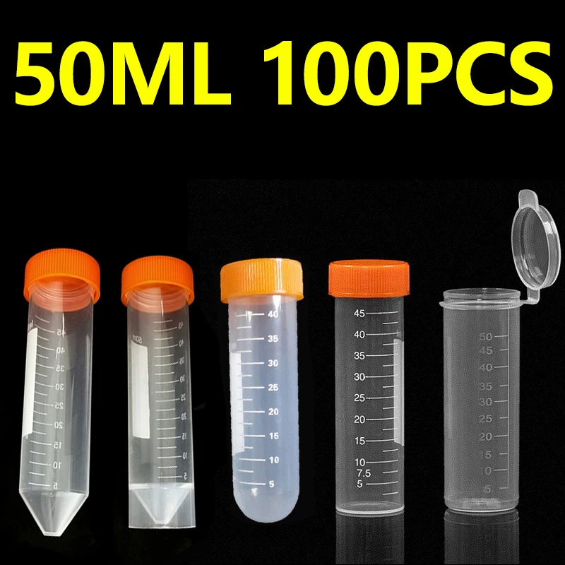100 pieces of 50ml plastic centrifuge tubes with screw mouth and scale EP tube seed bottle