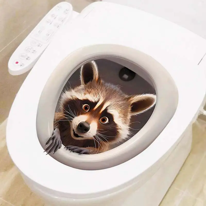 Creative Little raccoon Toilet Sticker Bathroom Toilet Cover Wall Stickers Animal Wc Funny For Home BathRoom Decoration S363