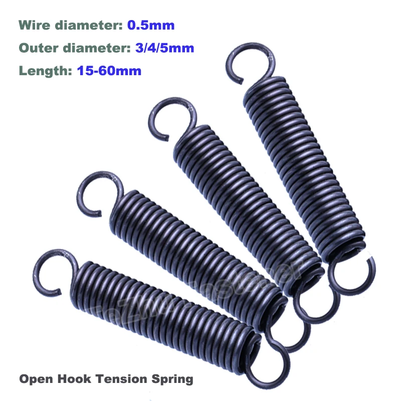 10/20Pcs Wire Dia 0.5mm Tension Steel Spring Open Hook Pullback Coil Extension Door Springs for Trampoline Length 15mm~60mm Line