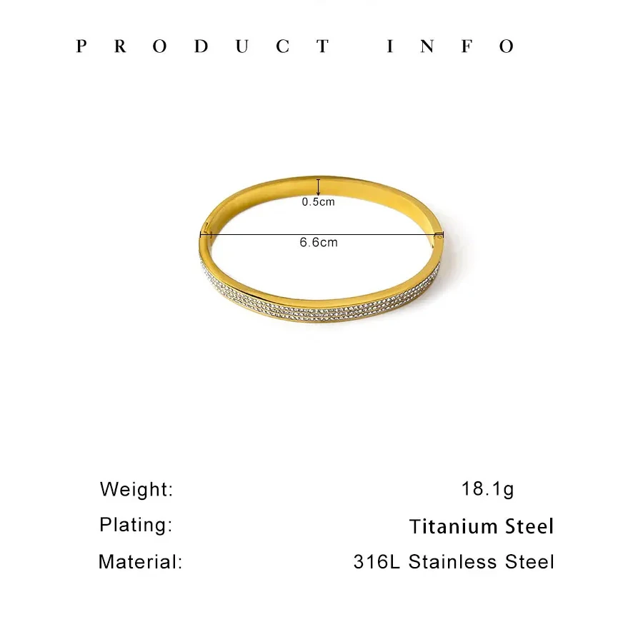 Peri\'sbox Exquisite Shiny Triple Layered Zircon Bangle for Women Minimalist Gold Plated Waterproof Bracelet Fashion Jewelry Gift