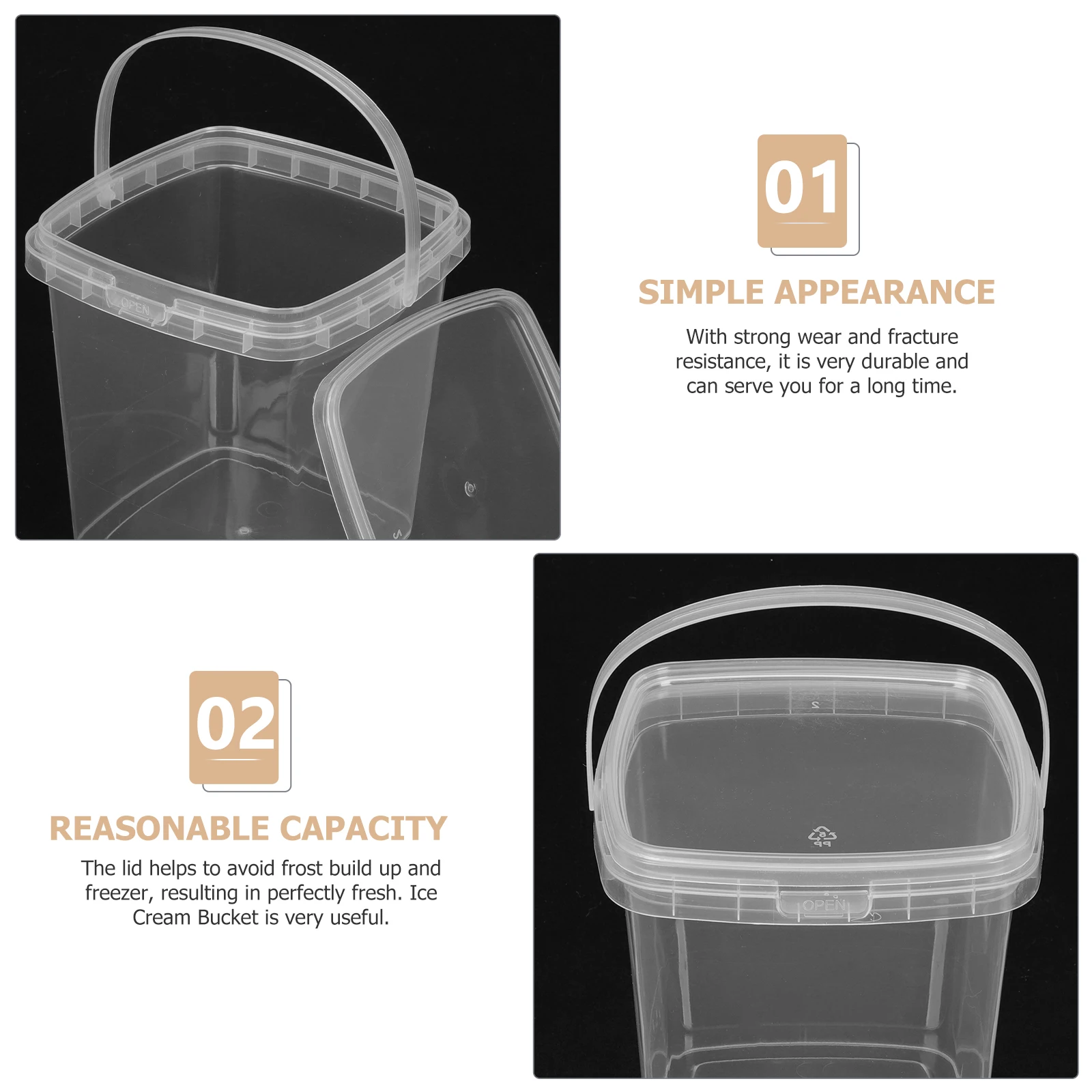 

6pcs Mini Ice Cream Buckets Clear Leak-Free Storage Containers With Sealing Lids Freezer Home Kitchen Use Frost Resistant Food