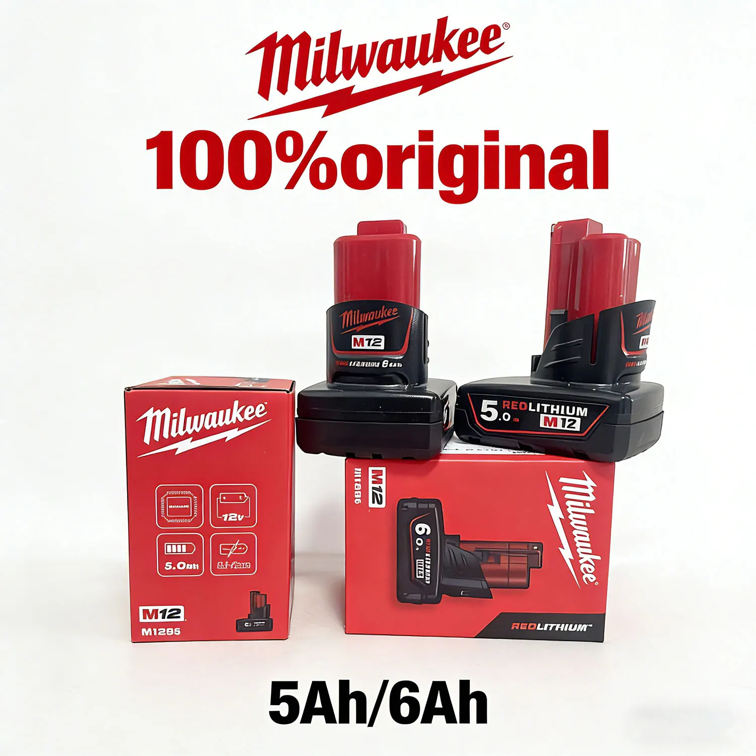 Rechargeable Lithium Power Tool Battery for Milwaukee M12 M12B6 12V M1248-11-2401 48-11-242 5000-600