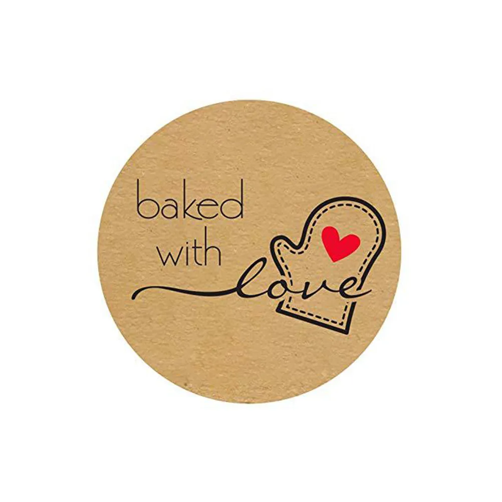 2 Rolls Baking Decoration Stickers Round Adhesive Kraft Paper Cookie Bag Labels Handmade Candy Packaging Seal Stickers