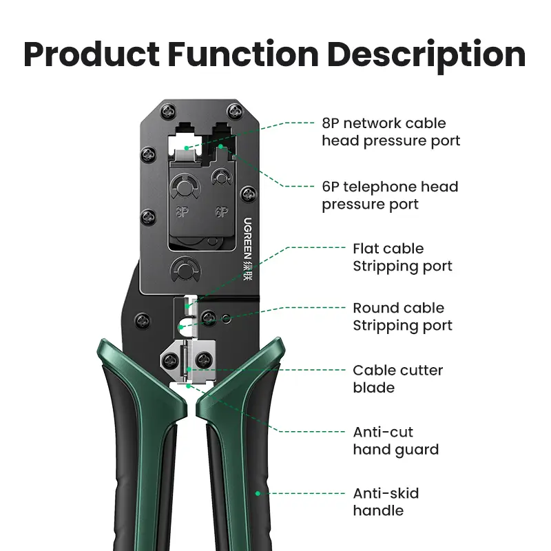 UGREEN RJ45 Crimper Tools RJ45 Crimping Pliers for CAT6/7 Ethernet Lan Cable Network Cutter Stripper Plier Multifuntion Tool - 5