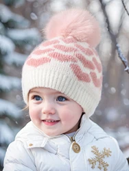 1piece newborn toddler cute heart baby winter warm kid hat knit hairball babies beanie 1-3Y