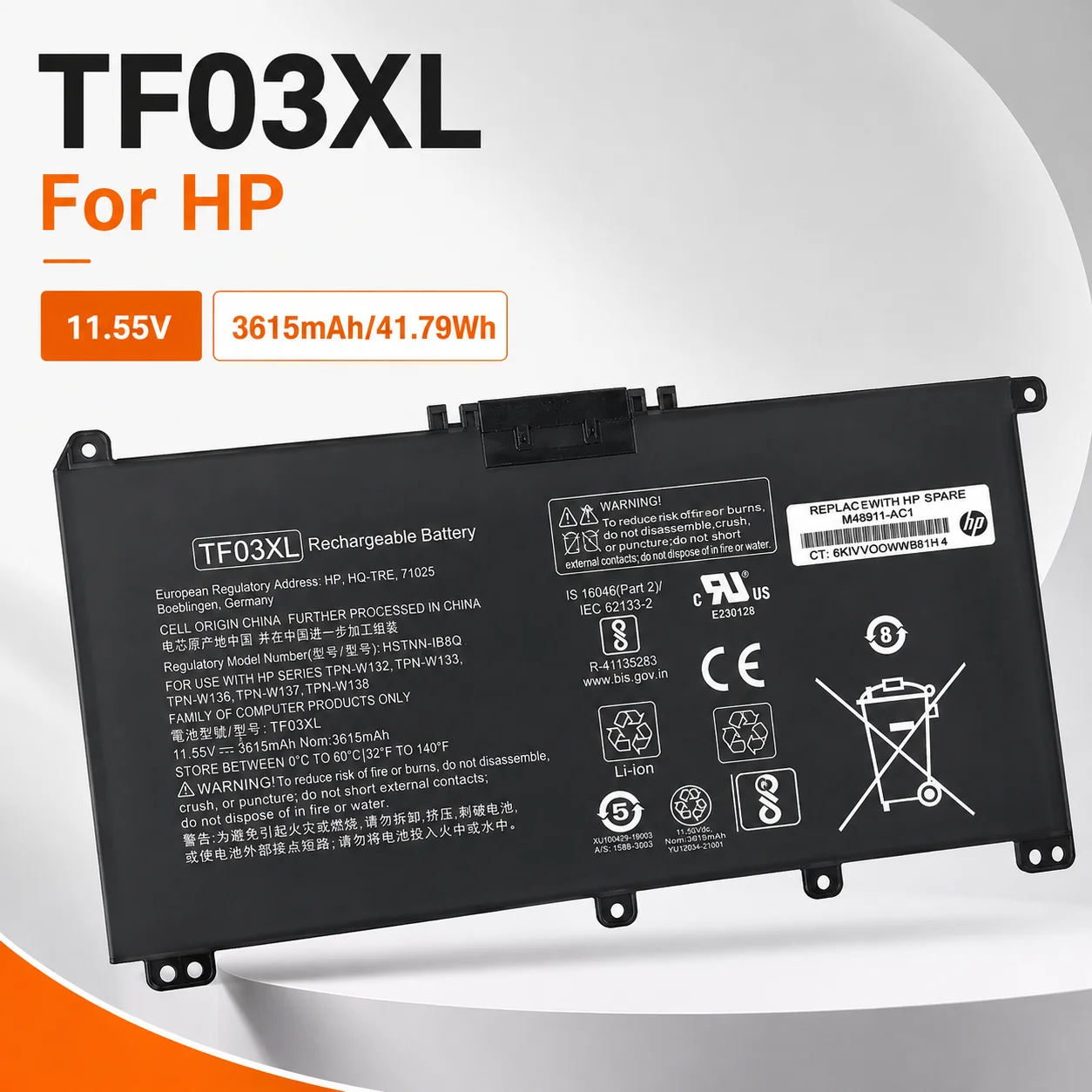 Replacement TF03XL Laptop Battery for HP Pavilion 15-CC 14-bf033TX 14-bf108TX 14-bf008TU HSTNN-UB7J TPN-Q188 Q189
