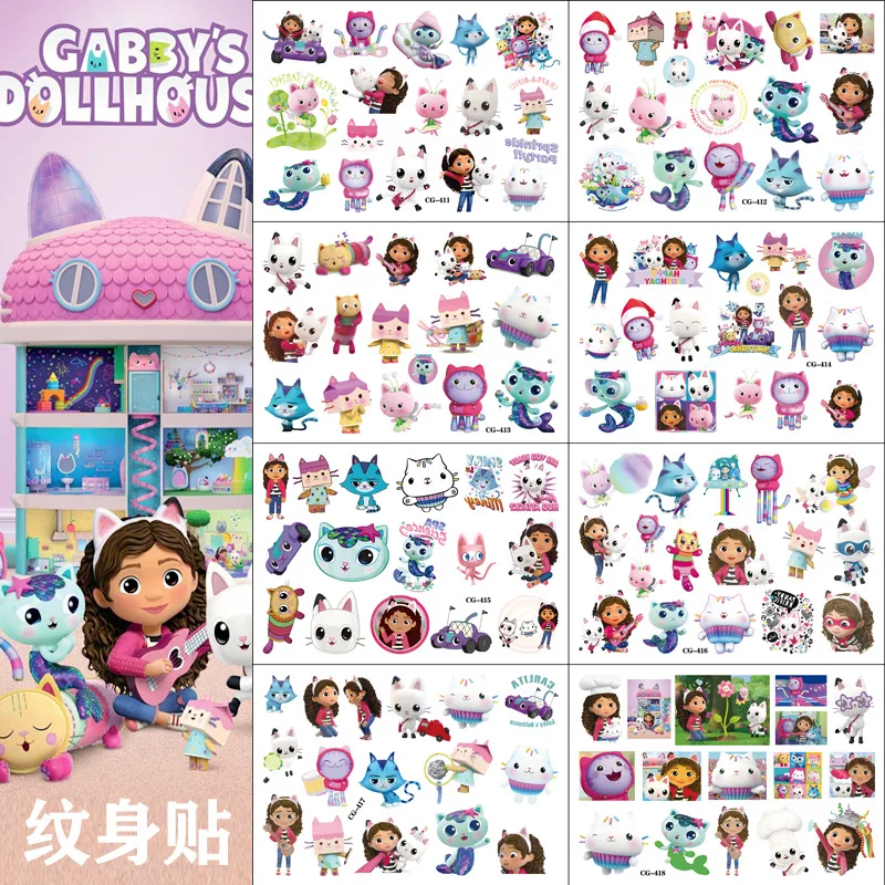 Children Cartoon Gabby Doll House Cats Tattoo Stickers Water Transfer  Kindergarten Reward Waterproof Cute KR(Origin)