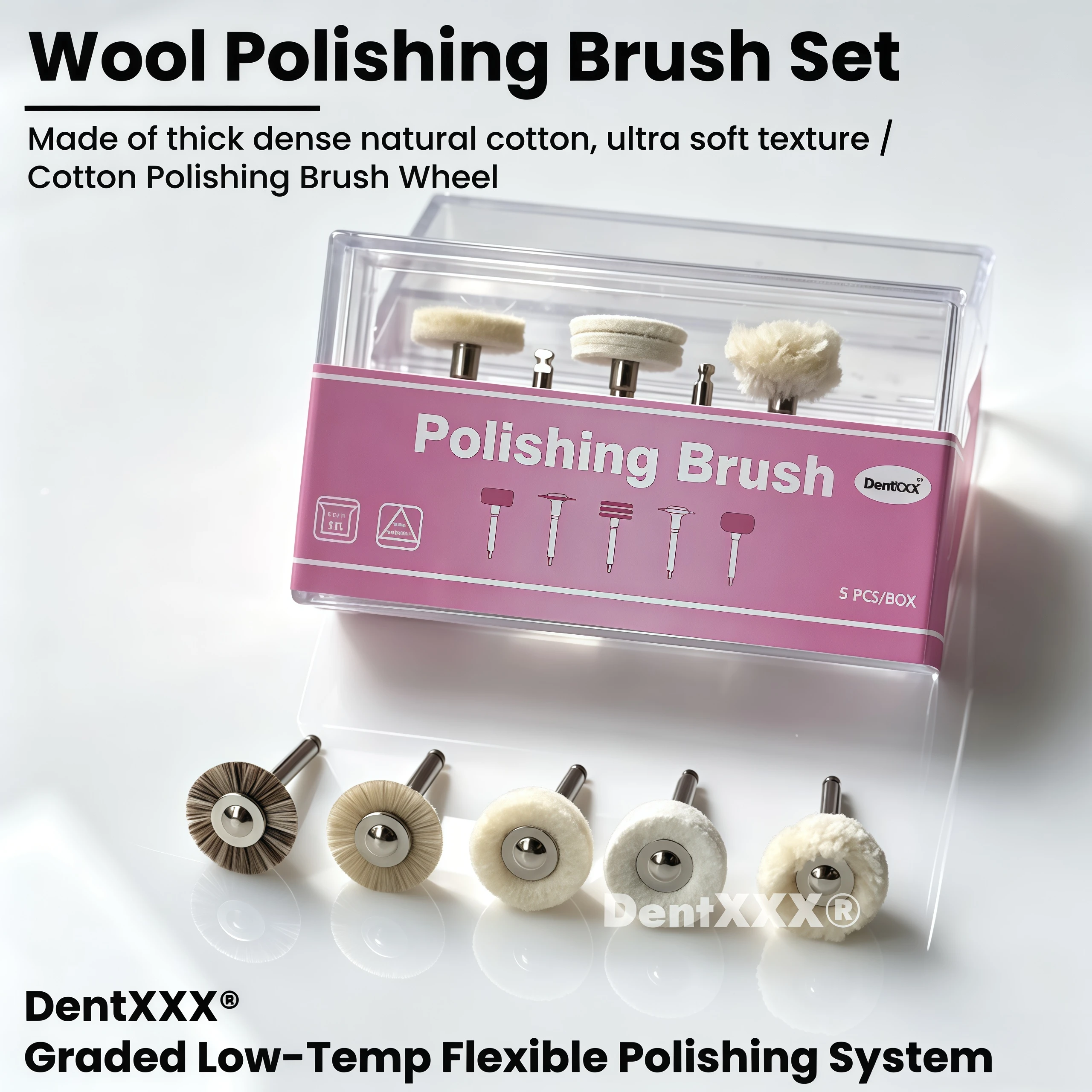 5PCS Mixed Polishing Brush Kit, 2.35mm Shank Diameter Set, Finishing Tools Dedicated for Small Gap Detail Processing