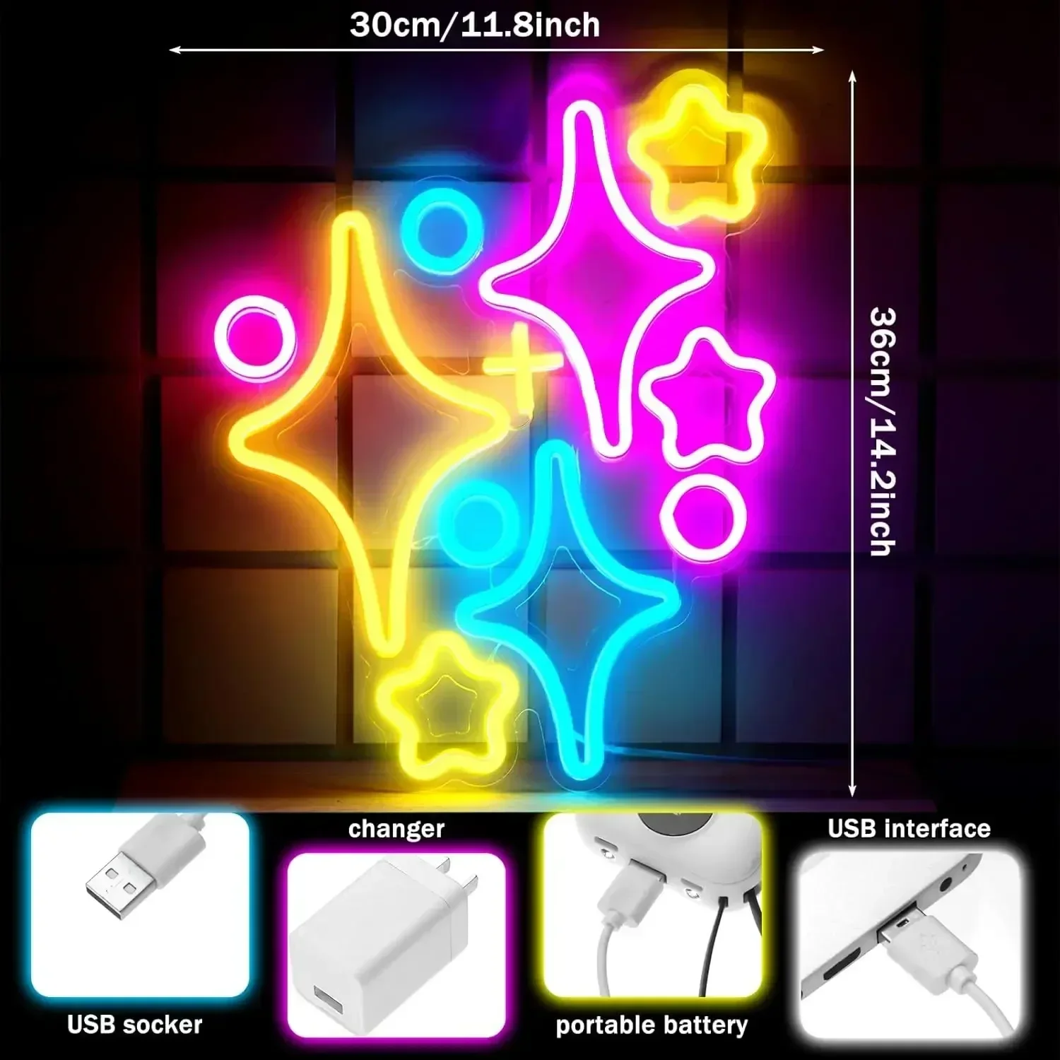 نجوم النيون علامات LED ضوء النيون علامات USB ضبط اشراق للرجل كهف غرفة نوم بار مقهى غرفة الطعام جدار ديكور هدية الكريسماس #2