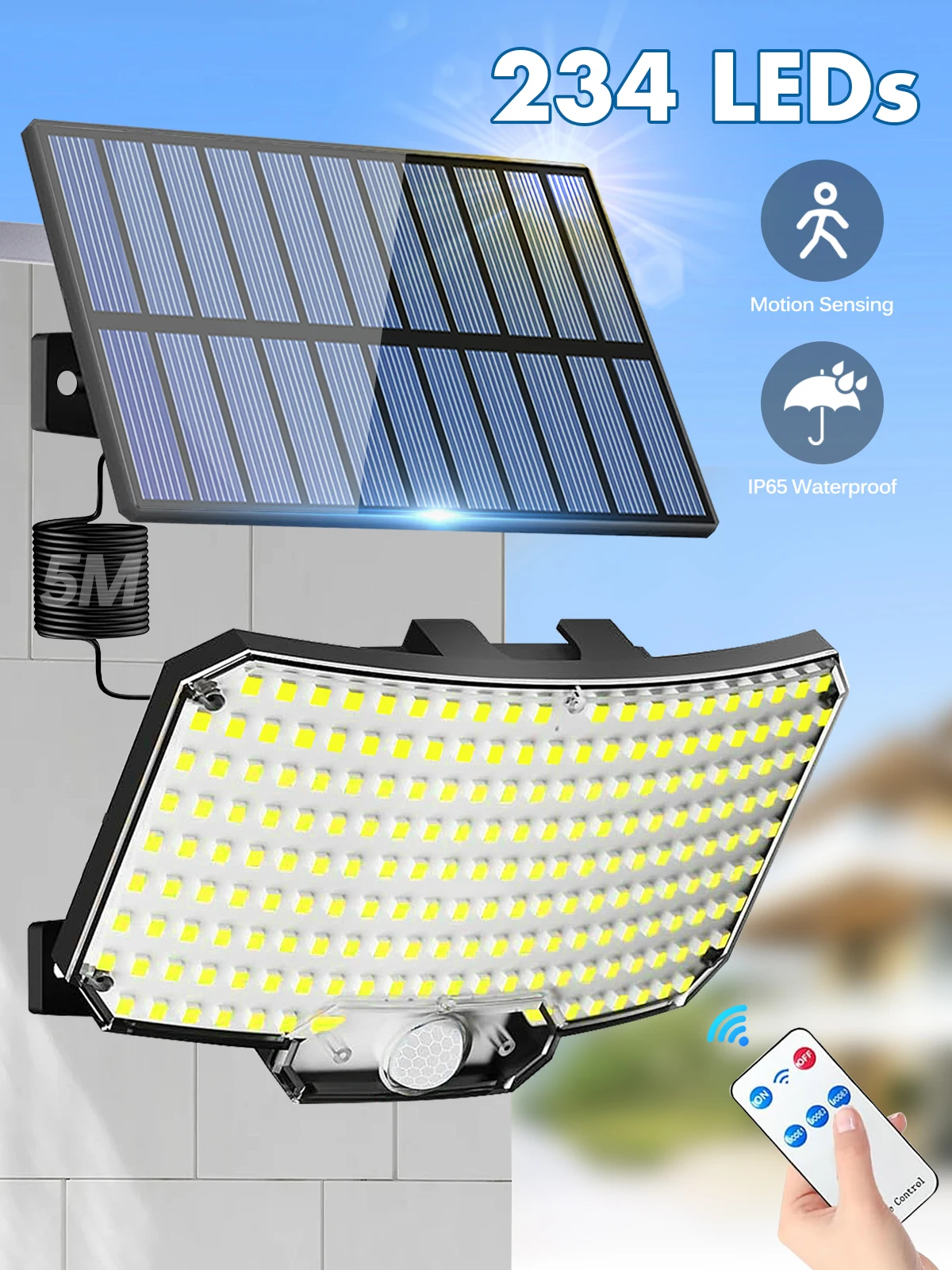 Solarleuchten für Außen 234LED 3 Modi Bewegungssensor Flutlichter mit Fernbedienung IP65 Wasserdichte Sicherheits-Solarleuchten für Draußen