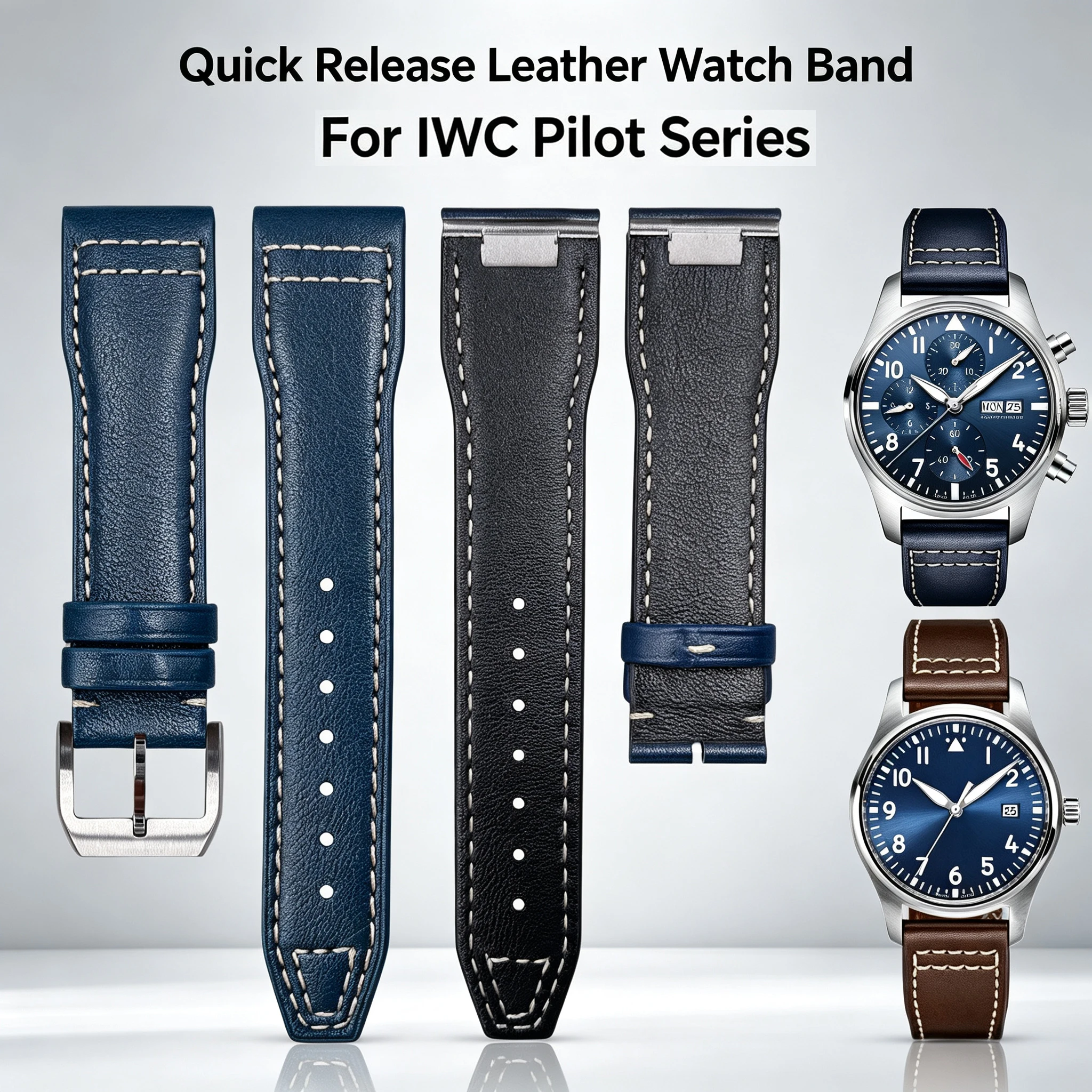 20mm 21mm Ltalian Leather Watch Band For IWC Pilot Mark 18 Spitfire Quick Release Calfskin Watch Strap Men bracelet Replacement