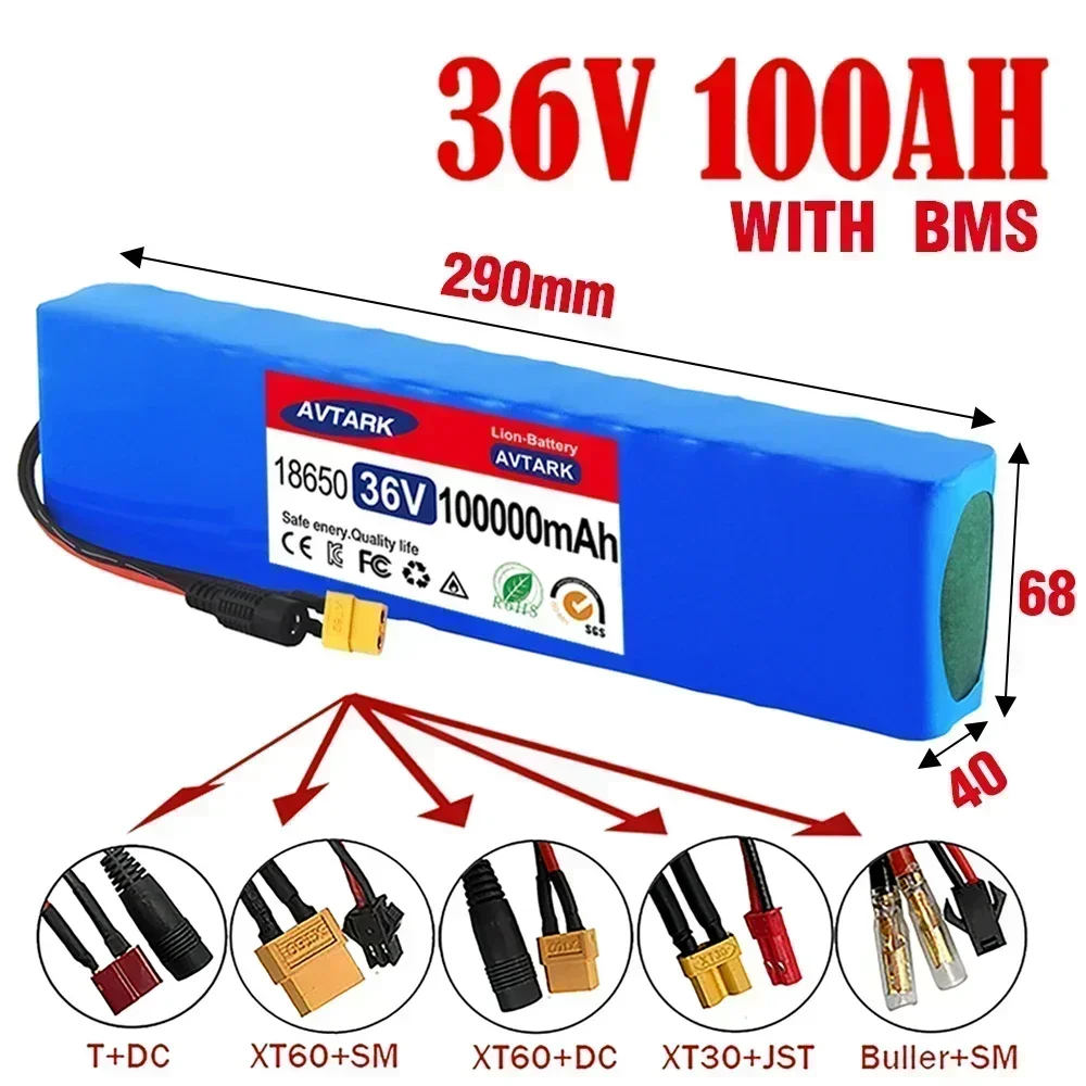 NEW 36V 100Ah 18650 Rechargeable Lithium Battery Pack 10S3P 1000W Power Modified Bicycle Scooter Electric Vehicle with BMS