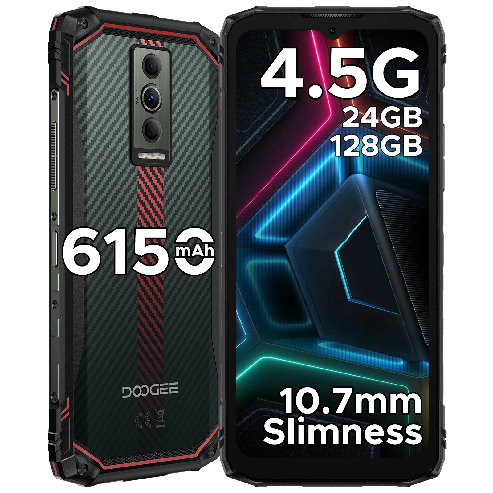DOOGEE Blade10 Energy Robuuste Telefoon 24GB+128GB Ultradun Android 15 6150mAh Batterij 6.56'' Scherm Widevine L1 Smartphone