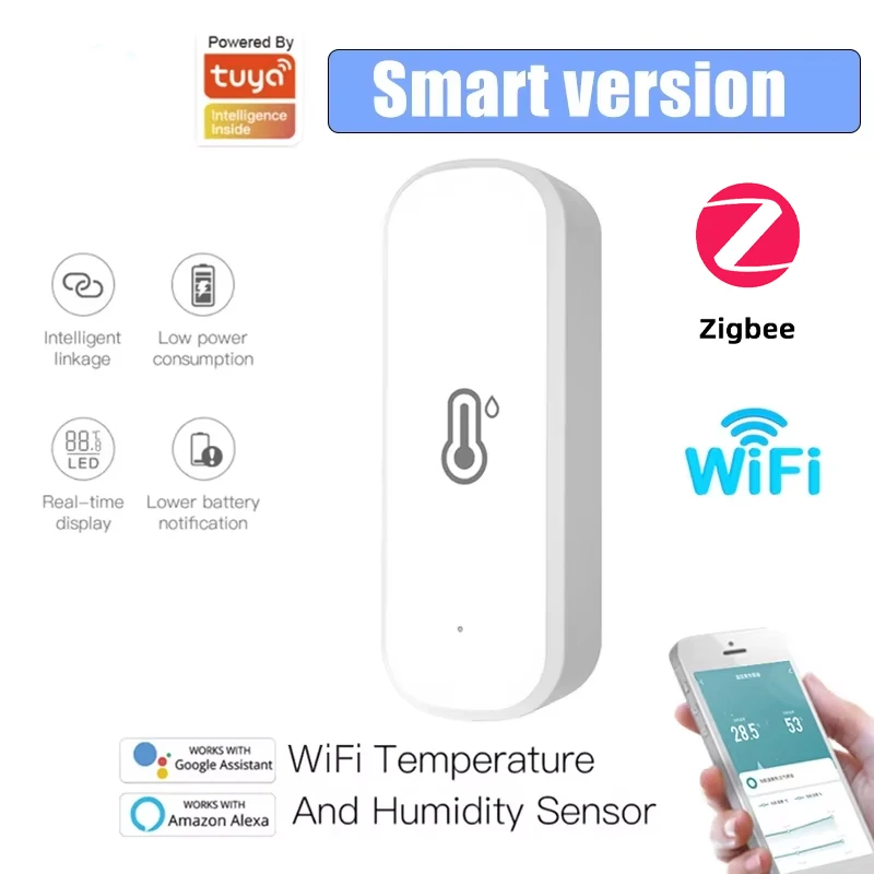 Tuya Zigbee/WIFI مستشعر درجة الحرارة والرطوبة الذكي APP مراقب عن بعد التحكم الصوتي تطبيق الحياة الذكية يعمل مع Alexa Google Home