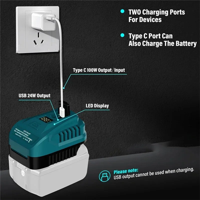AT05-2-IN-1 Adapter Converter For  18V Lithium  Battery 100W USB Charger With LED Display Bi-Directional Adapter For Ma