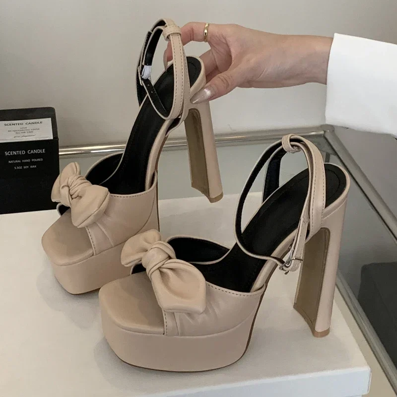 

Eilyken/летние женские сандалии на платформе с квадратным носком и узлом-бабочкой, банкетные туфли на высоком каблуке в уличном стиле с пряжкой и ремешком