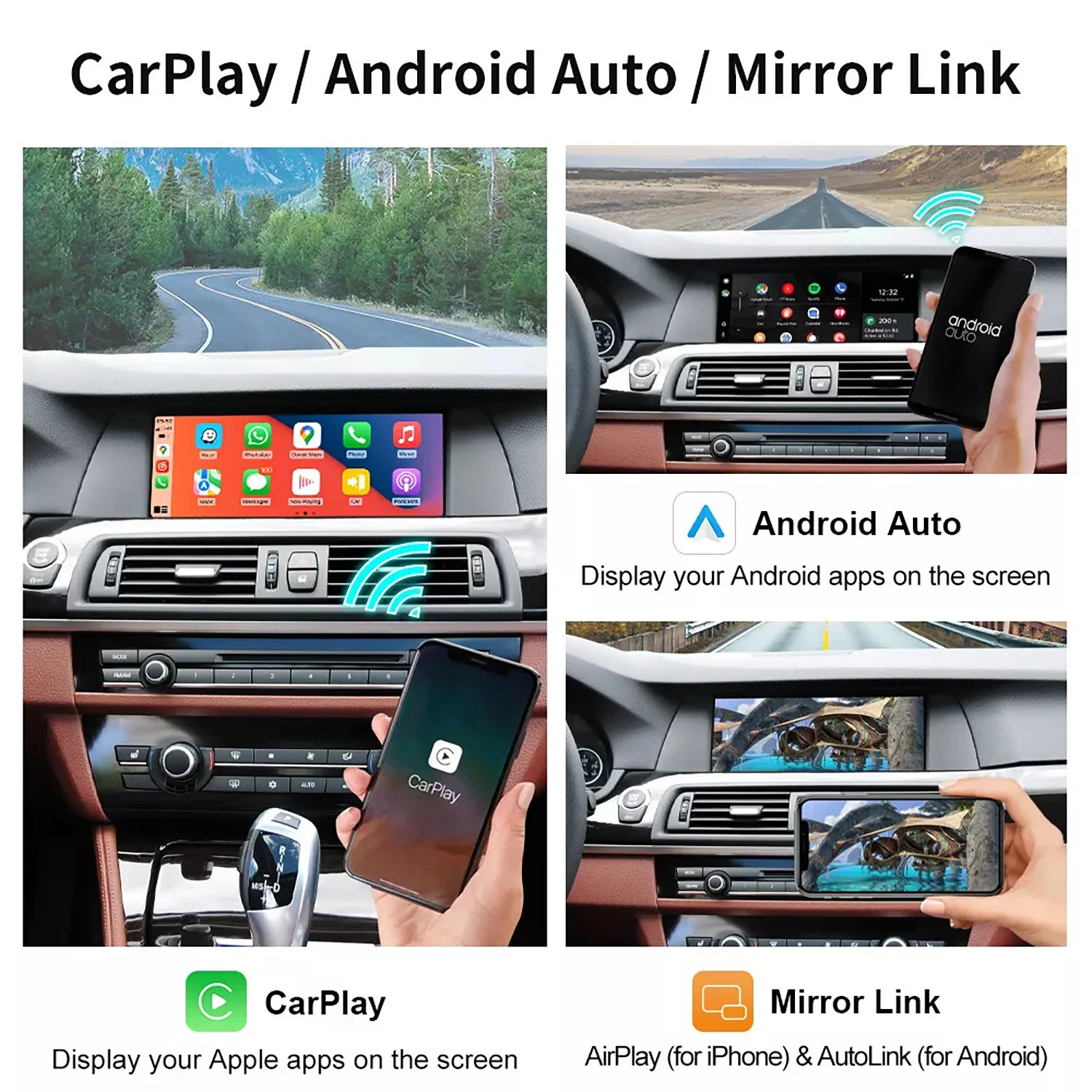 Nowy bezprzewodowy CarPlay Android Auto dla BMW CIC 1 3 5 7 6 serii X1 X3 X5 F10 F11 F07 GT F01 F02 F03 F04 E60 E84 E70 F25