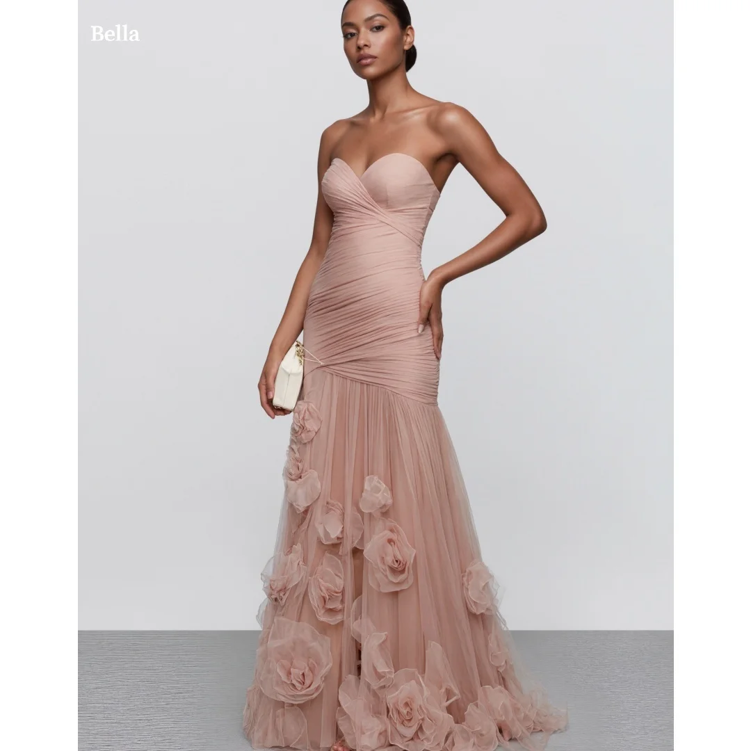 

Bella Customized Satin Off Shoulder Ruched Mermaid Prom Dress robes de soirée Party Dresses For Women Pink Evening Gown 2026