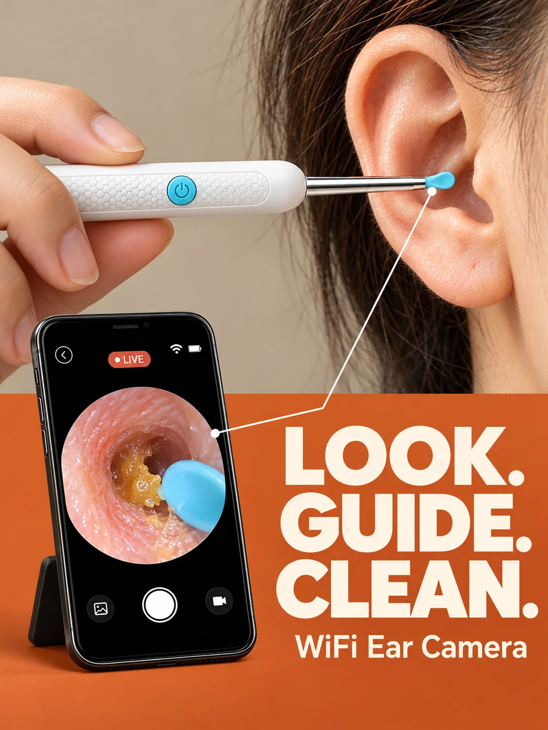 Ear Wax Remover with Camera, WiFi Visual Ear Pick with Real Time Phone View, Handheld Ear Cleaning Tool for Adults